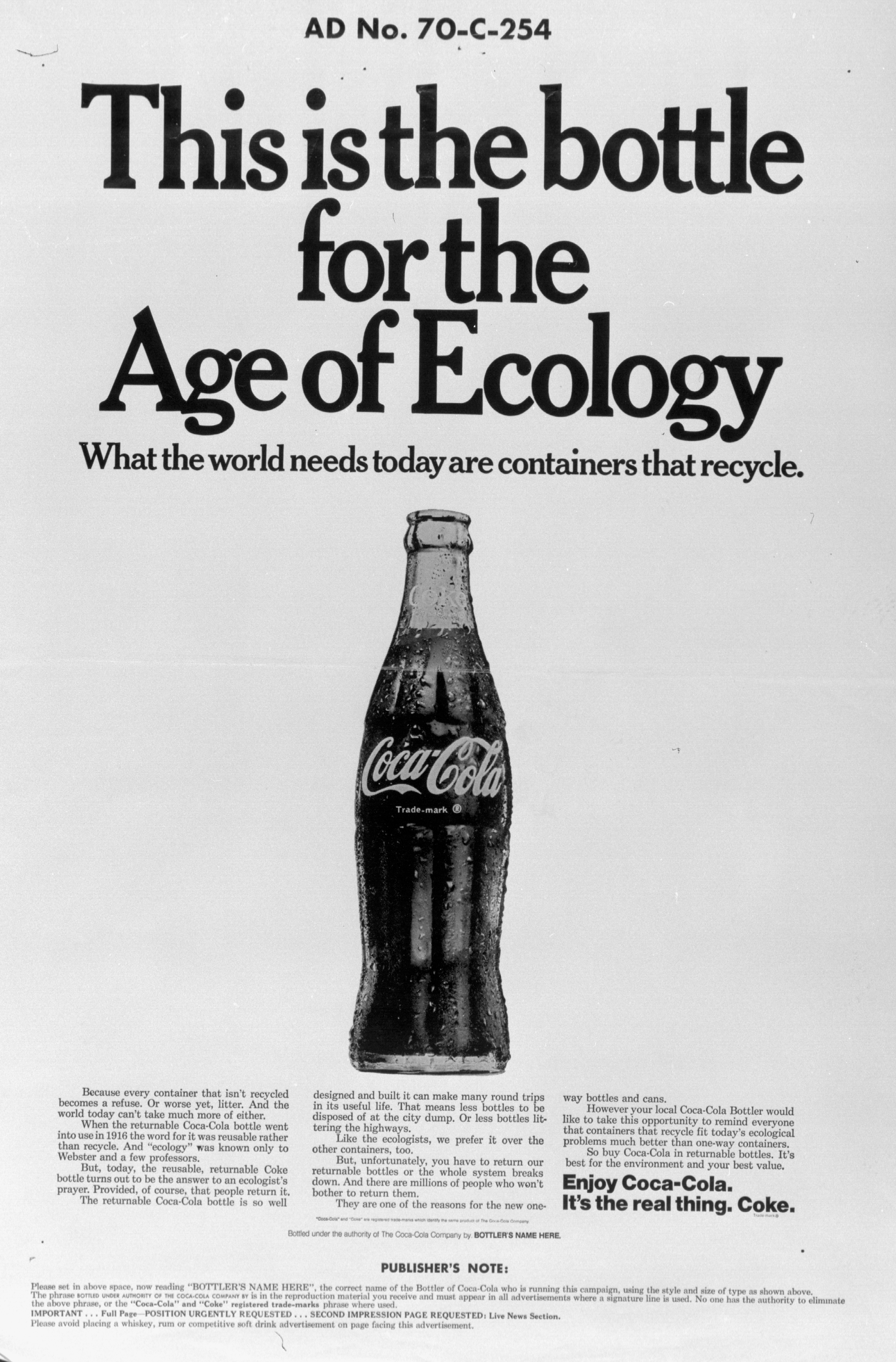 1970s Coca-Cola PET bottle ad