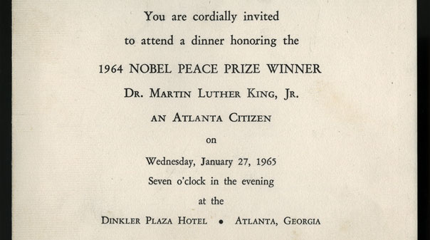 Invitations to Martin Luther King's 1964 Nobel Peace Prize Winner celebratory dinner in Atlanta