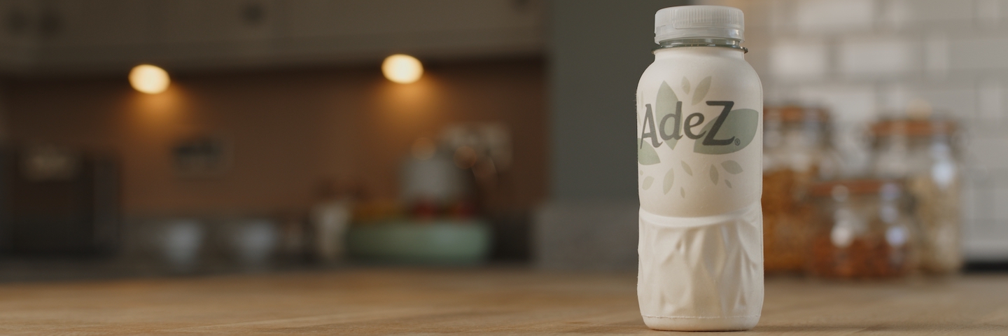 Paper bottle prototype of AdeZ, a plant-based beverage