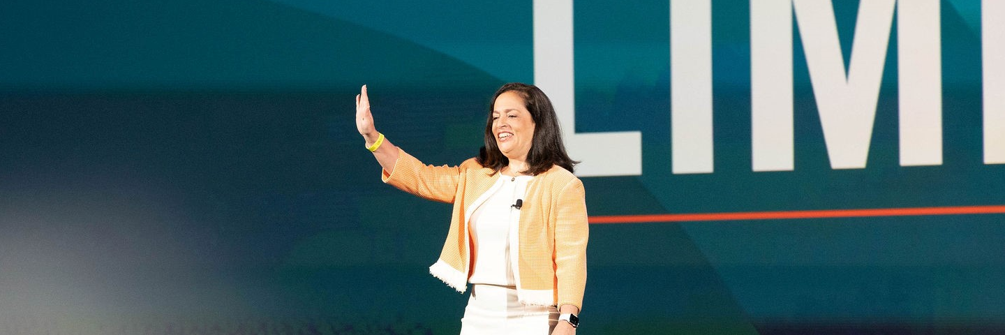 Chief Customer Officer, Kathleen Ciaramello on state at the Women's Foodservice Forum 2021 Annual Leadership Development Conference Chief Customer Officer, Kathleen Ciaramello on stage at the Women's Foodservice Forum 2021 Annual Leadership Development Conference