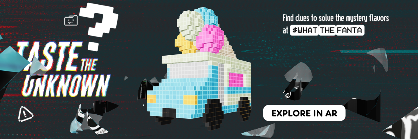 a pixelated ice cream truck with a glitchy background and promotional words