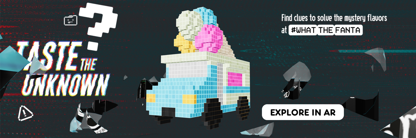 A Pixelated Ice Cream Truck and Copy Teasing WTFanta a pixelated ice cream truck with a glitchy background and promotional words