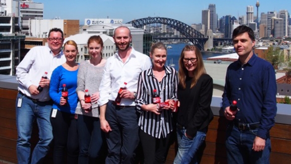 Members of the Coca-Cola South Pacific team atop their offices in Sydney, Australia