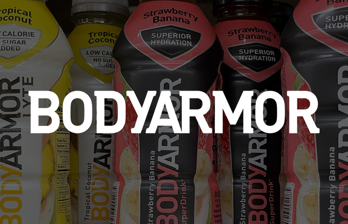 Bodyarmor Logo with Bodyarmor drinks