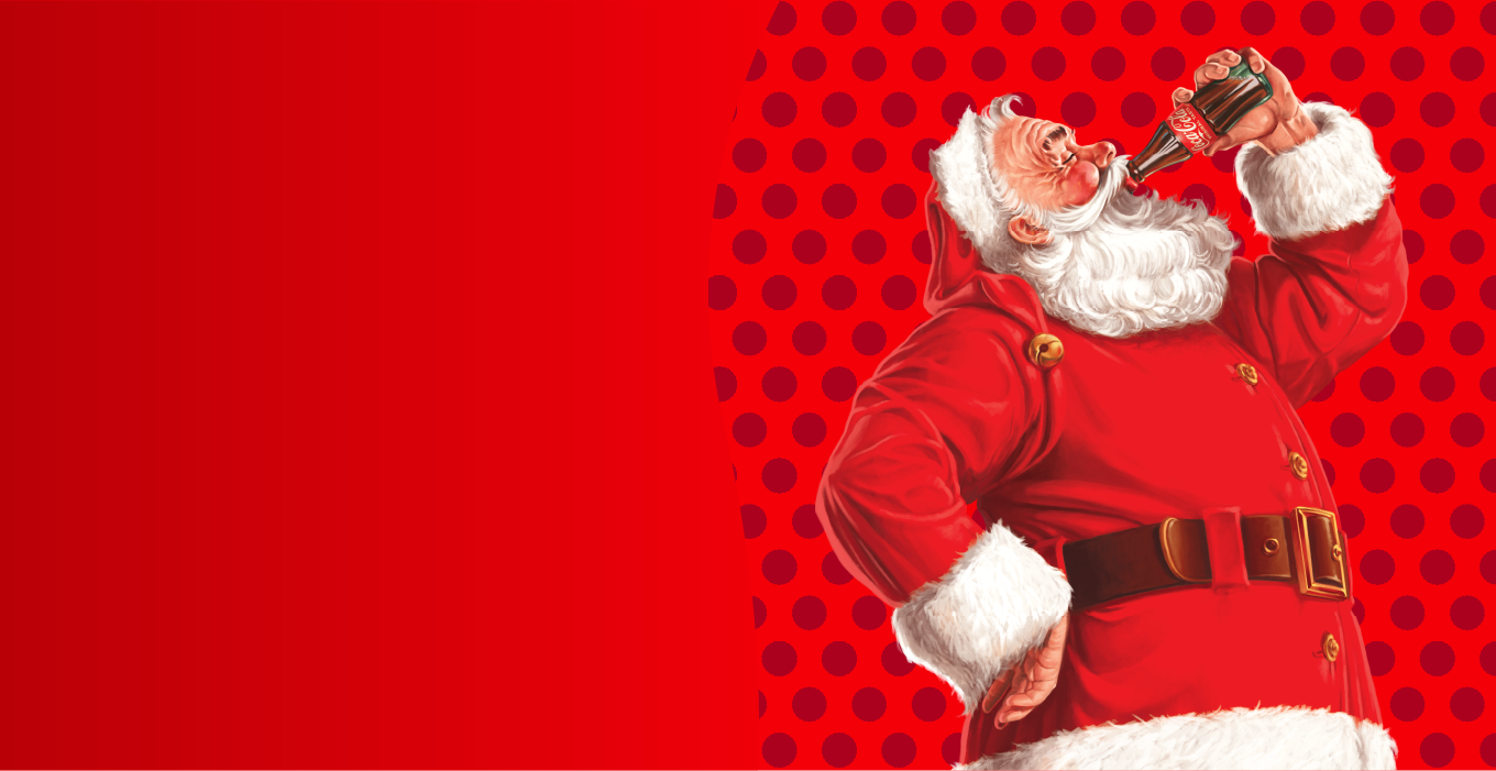 Santa drinking a glass bottle of Coca-Cola.