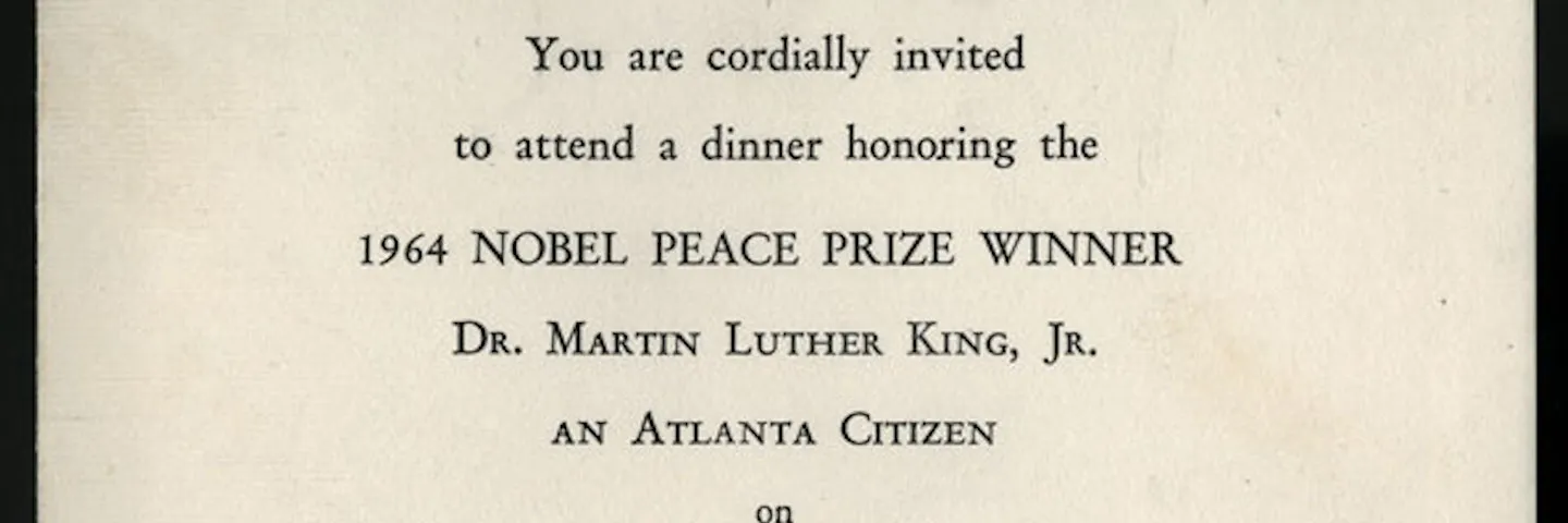 Invitation to Martin Luther King Jr's Nobel Prize dinner
