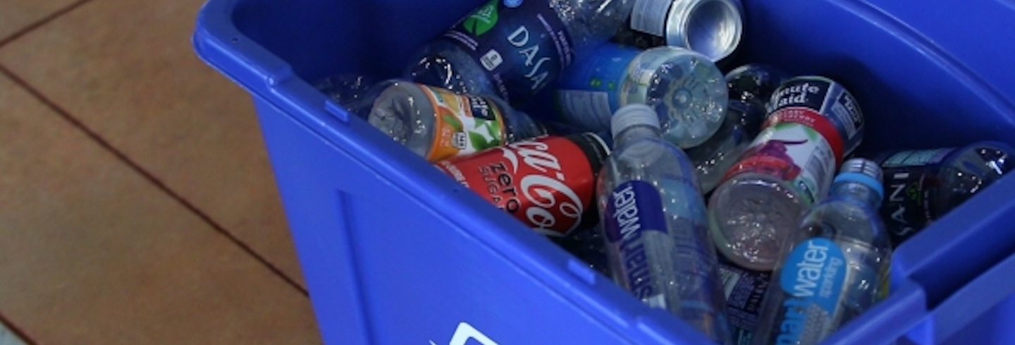 blue recycling bin coke products
