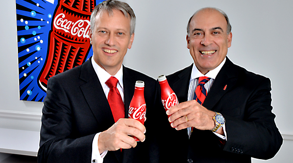 James Quincey, President and Chief Operating Officer, The Coca-Cola Company, stands with Muhtar Kent, Chairman and Chief Executive Officer, The Coca-Cola Company. Quincey, a 19-year Coca-Cola veteran, assumed responsibility for all of the Company’s operating units worldwide, effective Aug. 13, 2015. James Quincey being named president and chief operating officer