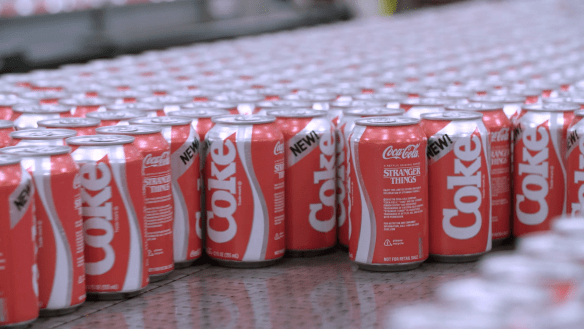 New Coke cans roll off a production line near Atlanta earlier this month. On Thursday May 23, Coca-Cola will release a limited number of New Coke cans online as part of a partnership with the hit Netflix show Stranger Things.