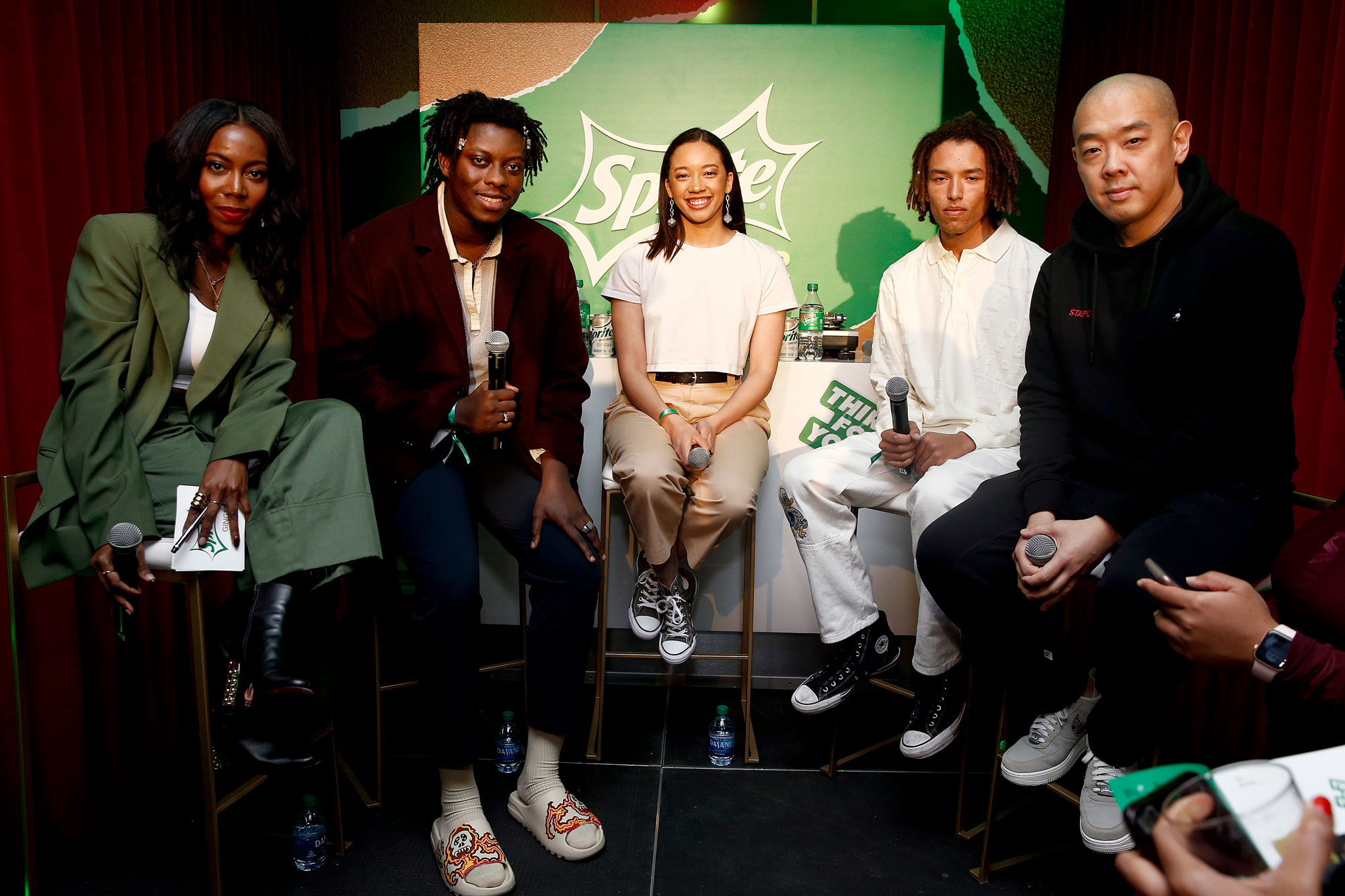 Tiffany Reid, Bluboy, Barbara Rego, Elan Watson and Jeff Staple discuss the importance of reinvention at the Sprite Ginger Collection drop event at Extra Butter NYC on Feb. 12. Photo by Brian Ach/Getty Images for Sprite.