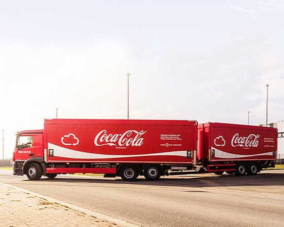 An alternative-fuel Coca-Cola truck delivers products