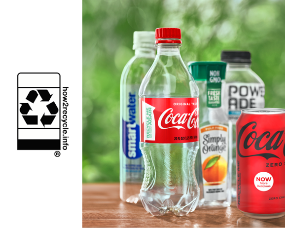 How2Recycle logo next to The Coca-Cola Company's portfolio of products