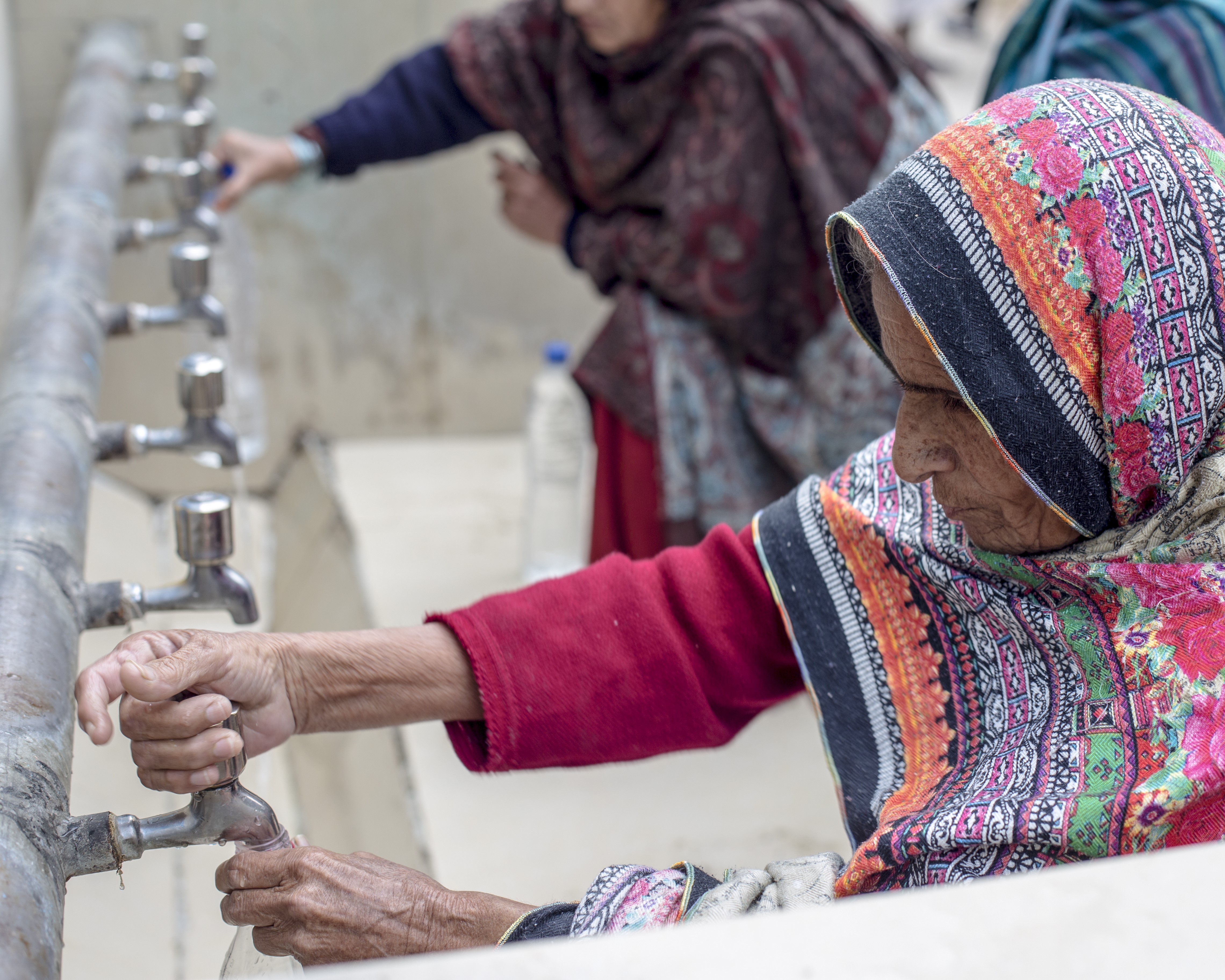 Rainwater is harvested in Pakistan to be used for washing hands