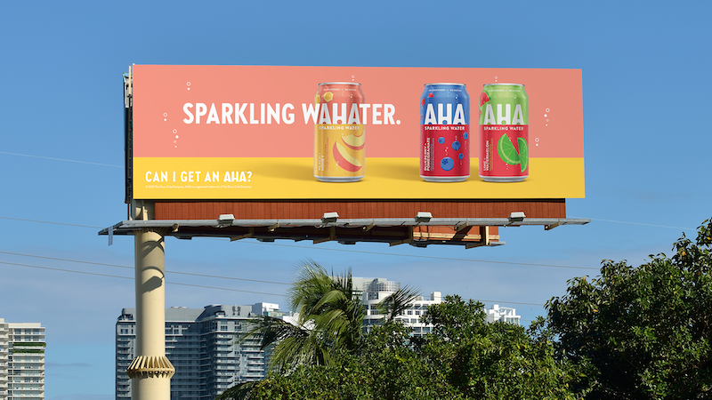 Billboard in Atlanta promoting AHA Sparkling Water