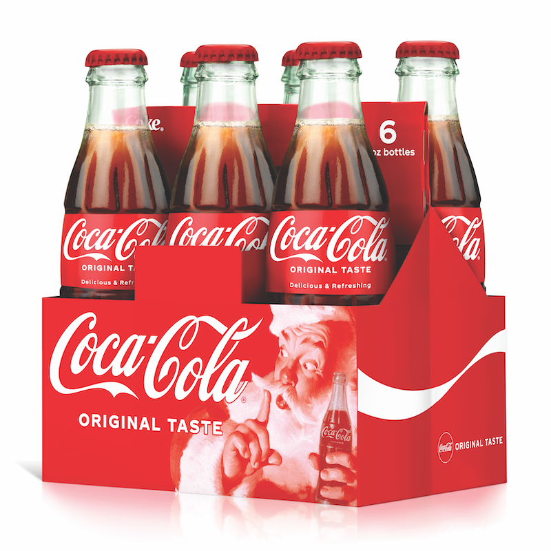 6-pack of Coca-Cola Holiday glass bottles