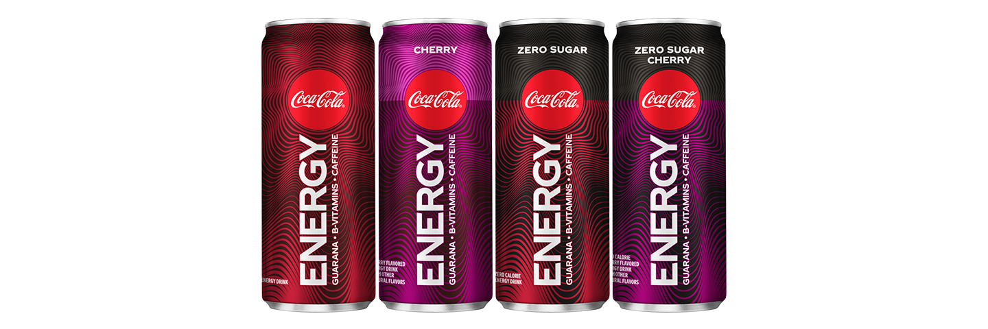 Lineup of Coca-Cola Energy cans