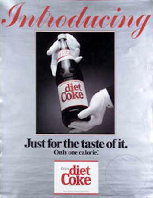 Ad introducing Diet Coke and the slogan, "Just for the taste of it."